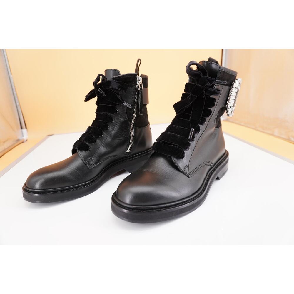 Roger Vivier Viv Rangers Buckle Boot Crystal Buckle Biker Sz 35.5 New $1875 lace - Picture 8 of 11